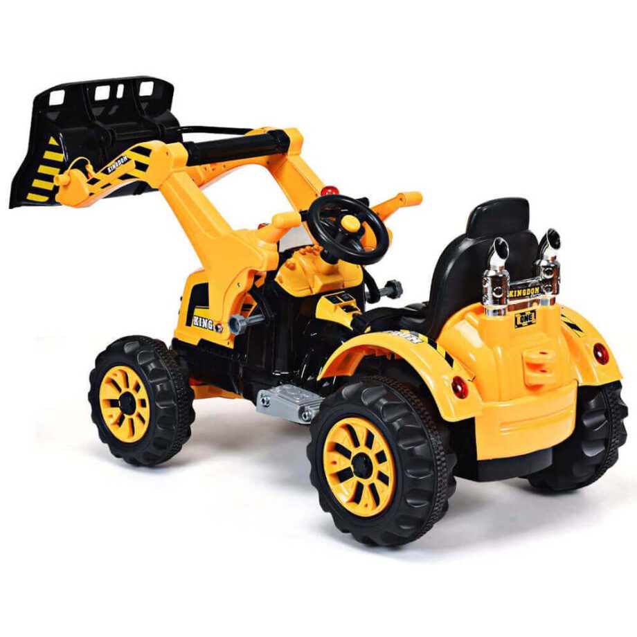 Tractor excavator electric cu baterie si acumulator pentru copii galben