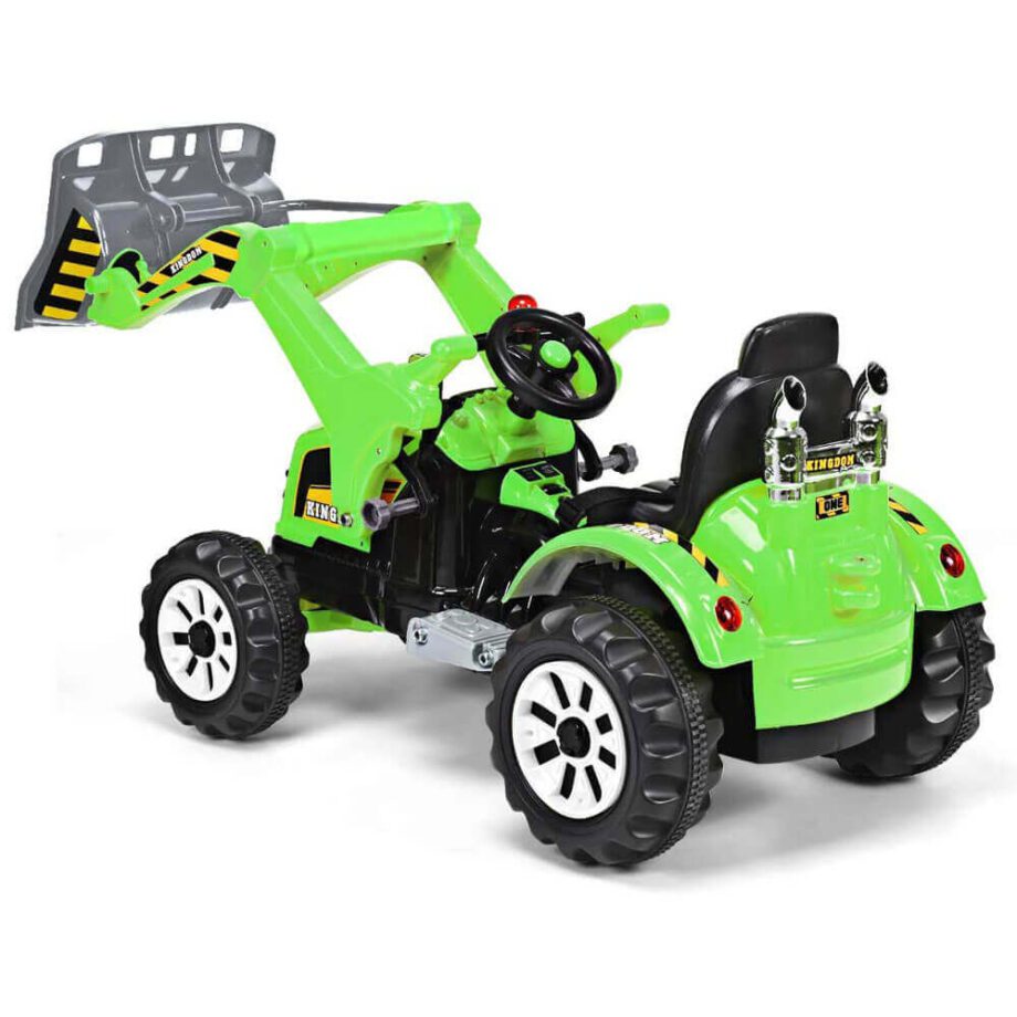 Tractor excavator electric cu baterie si acumulator pentru copii verde