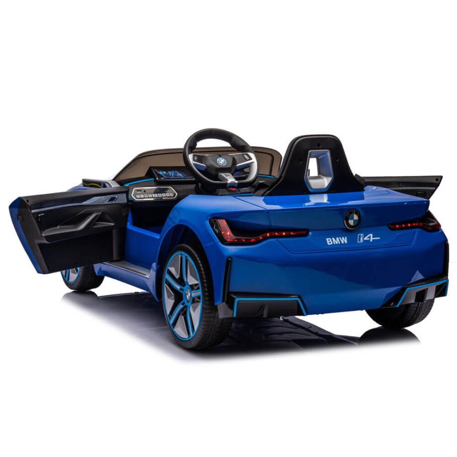 Masinuta electrica copii BMW i4 albastra usi cu deschidere