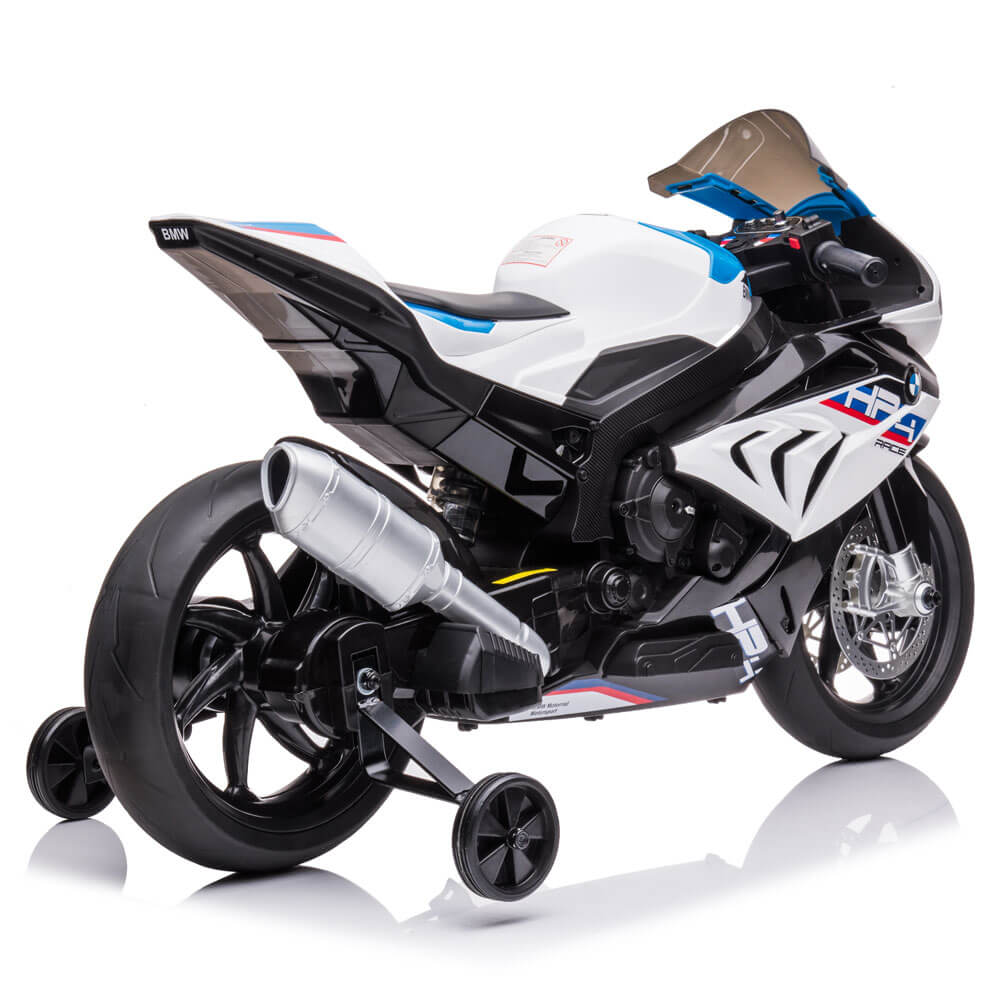 Motocicleta electrica pentru copii BMW HP4 JT5001 XXL COCO TOYS acceleratie la mana ghidon albastra