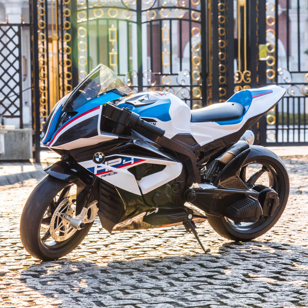 Motocicleta electrica pentru copii BMW HP4 JT5001 XXL COCO TOYS fara roti ajutatoare albastra