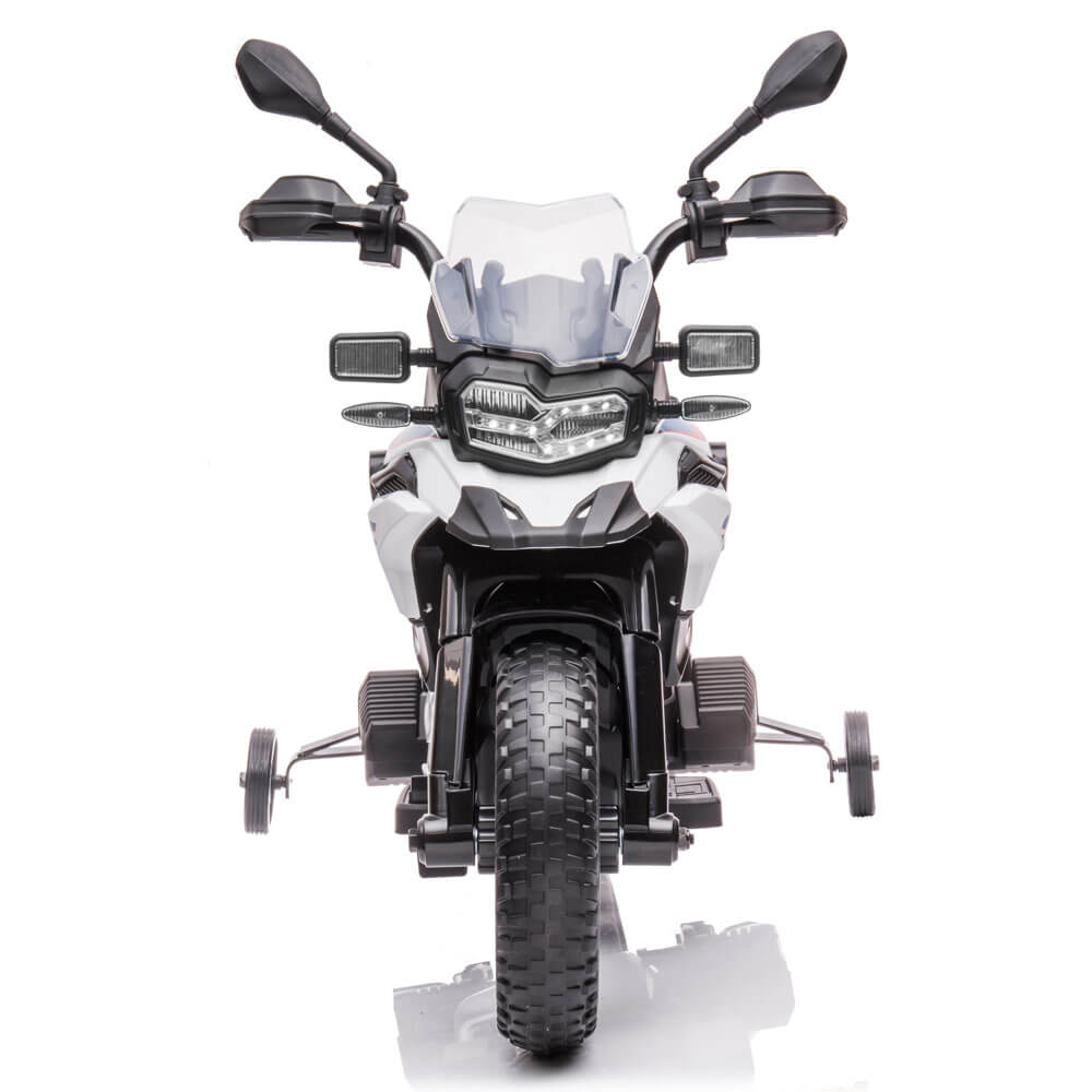 Motocicleta electrica pentru copii BMW F850GS COCO TOYS alba roti cauciuc spuma eva